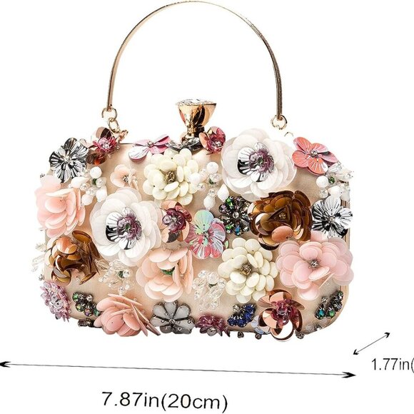 Flower Clutch Purse Evening Bag for Women Formal Party Handbag Chain Strap Shoul - Picture 6 of 8